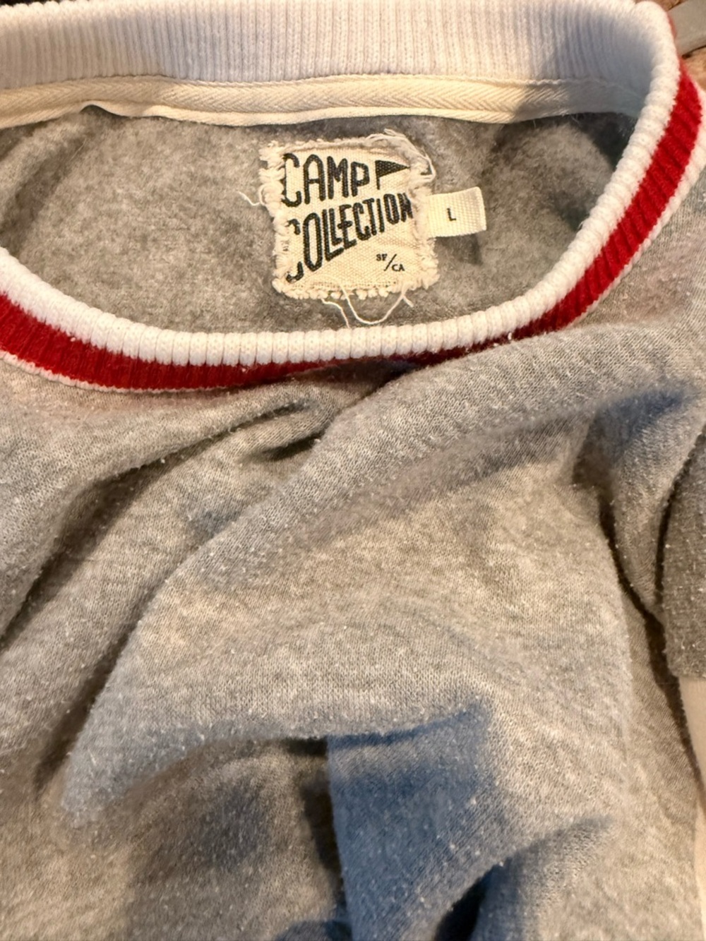 Camp Collection Women's Gray Crewneck Sweater with Red Trim